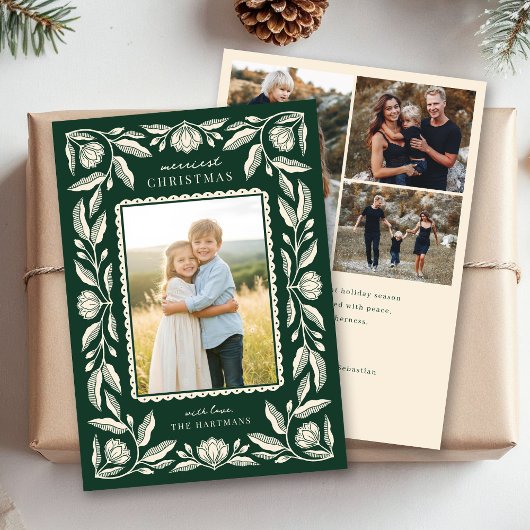 Cartes Pour Fêtes Annuelles Cadre Floral Art populaire Noël 4 Photo