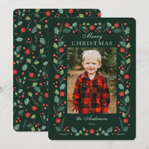 Cartes Pour Fêtes Annuelles Cadre floral de Noël Photo Green
