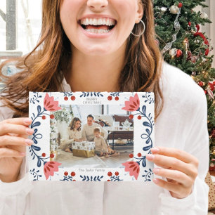 Cartes Pour Fêtes Annuelles Cadre floral élégant Noël Deux photos