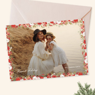 Cartes Pour Fêtes Annuelles cadre floral photo de noël élégant le plus heureux