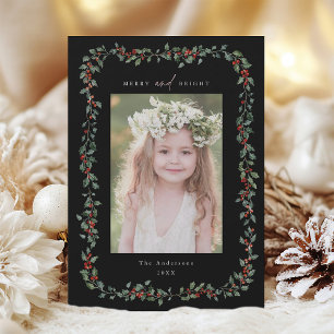 Cartes Pour Fêtes Annuelles Cadre Holly Berry Merry & Bright Photo Black