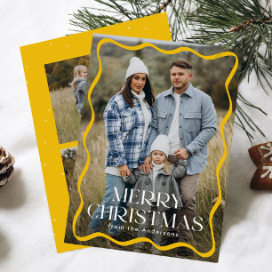 Cartes Pour Fêtes Annuelles Cadre jaune ondulé moderne Joyeux Noël 3 Photo