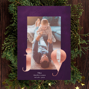 Cartes Pour Fêtes Annuelles Cadre JOY en or rose pour photo de vacances de Noë