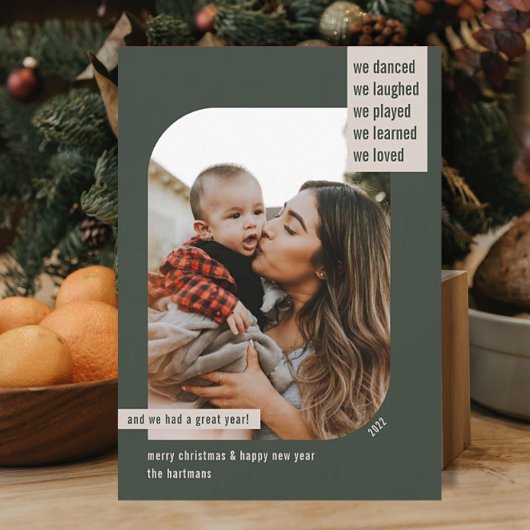 Cartes Pour Fêtes Annuelles Cadre moderne Année d'examen 1 Photo Noël Vert