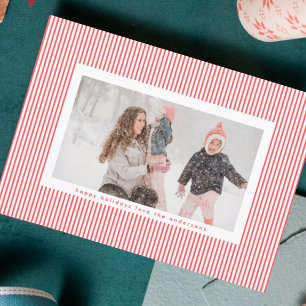 Cartes Pour Fêtes Annuelles Cadre moderne de Noël rouge et blanc rayures Photo