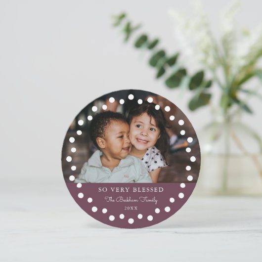 Cartes Pour Fêtes Annuelles Cadre moderne points mauve ornement 2 photo (Debout devant)