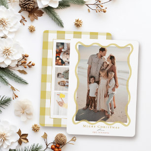 Cartes Pour Fêtes Annuelles Cadre ondulé jaune pour 4 photos de Noël