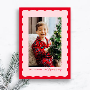 Cartes Pour Fêtes Annuelles Cadre ondulé rouge et rose pour photo de Noël simp