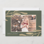 Cartes Pour Fêtes Annuelles Cadre or élégant avec photo Feuille botanique (Devant)