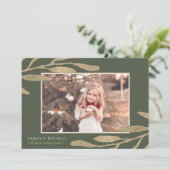 Cartes Pour Fêtes Annuelles Cadre or élégant avec photo Feuille botanique (Debout devant)