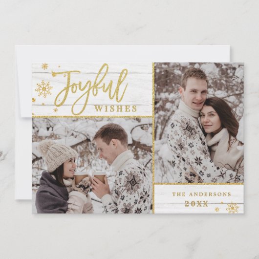 Cartes Pour Fêtes Annuelles Cadre Or Joyeux Modern Script 2 PHOTO Salutation (Devant)