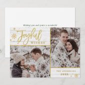 Cartes Pour Fêtes Annuelles Cadre Or Joyeux Modern Script 2 PHOTO Salutation (Devant / Derrière)