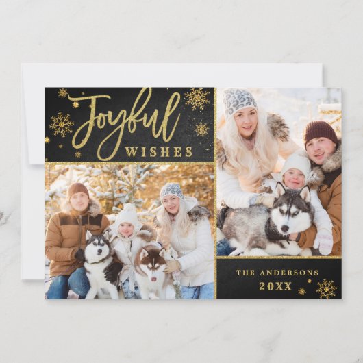 Cartes Pour Fêtes Annuelles Cadre Or Joyeux Modern Script 2 PHOTO Salutation (Devant)