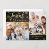 Cartes Pour Fêtes Annuelles Cadre Or Joyeux Modern Script 2 PHOTO Salutation (Devant / Derrière)