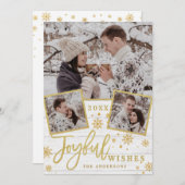 Cartes Pour Fêtes Annuelles Cadre Or Joyeux Script moderne 3 PHOTO Salutation (Devant / Derrière)