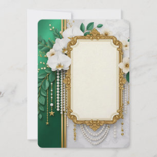 Cartes Pour Fêtes Annuelles Cadre Orné Élégant en Or avec Orchidées Blanches &