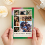 Cartes Pour Fêtes Annuelles Cadre peint artistiquement en vert et rouge et sep<br><div class="desc">Vous n'êtes pas obligé de choisir une seule photo pour cette carte de Noël artistique et moderne. Un arrangement moderne de sept de vos meilleures photos de famille est encadré dans une bordure de cadre à texture picturale dans des tons de vert, rouge et bleu pâle festifs, sur une grille...</div>