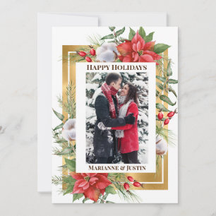 Cartes Pour Fêtes Annuelles Cadre personnalisé pour Noël Fleurs Or