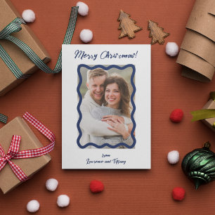 Cartes Pour Fêtes Annuelles Cadre photo à lignes ondulées bleues et blanches