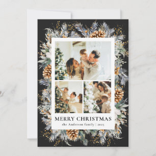 Cartes Pour Fêtes Annuelles Cadre photo botanique noir élégant pour Noël