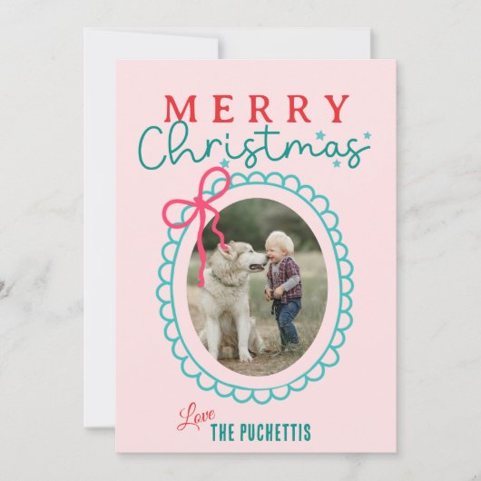 Cartes Pour Fêtes Annuelles Cadre photo Bow rouge Noël (Devant)