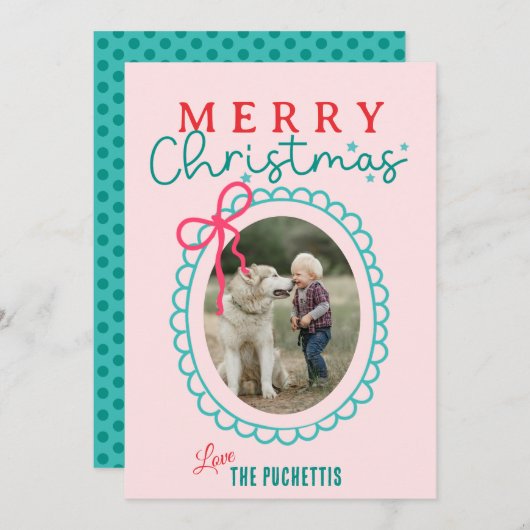 Cartes Pour Fêtes Annuelles Cadre photo Bow rouge Noël (Devant / Derrière)