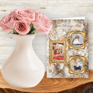 Cartes Pour Fêtes Annuelles Cadre photo Collage de fleurs Baroque en Or doux