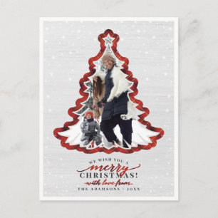 Cartes Pour Fêtes Annuelles Cadre photo d'arbre de Noël en bois blanc et carre