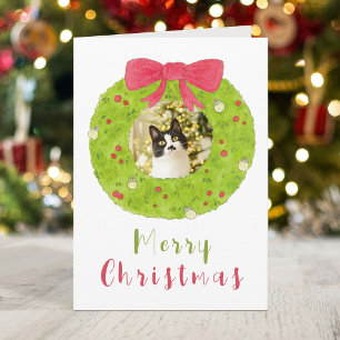 Cartes Pour Fêtes Annuelles Cadre photo de couronne de Noël aquarelle Joyeux N