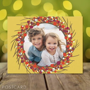 Cartes Pour Fêtes Annuelles Cadre photo de la couronne de Noël - rouge jaune