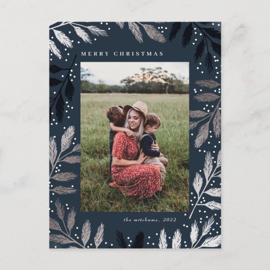 Cartes Pour Fêtes Annuelles Cadre photo de Noël avec branches en feuille métal (Devant)