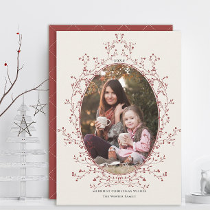 Cartes Pour Fêtes Annuelles Cadre photo de Noël élégant rouge burgundy à baies