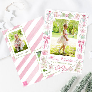 Cartes Pour Fêtes Annuelles Cadre photo de Noël rose et vert à l'aquarelle