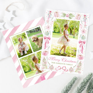 Cartes Pour Fêtes Annuelles Cadre photo de Noël rose et vert aquarelle