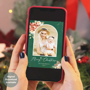 Cartes Pour Fêtes Annuelles Cadre photo de Noël Vert Rouge moderne Arc