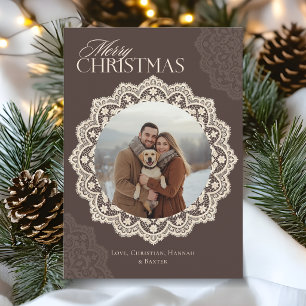 Cartes Pour Fêtes Annuelles Cadre photo de Noël vintage avec napperons Merry C