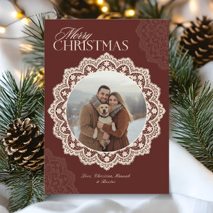Cartes Pour Fêtes Annuelles Cadre Photo de Noël Vintage Merry au crochet