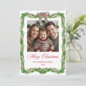 Cartes Pour Fêtes Annuelles Cadre photo de verdure à noeud papillon écossais (Debout devant)