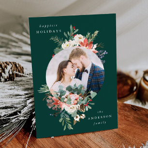 Cartes Pour Fêtes Annuelles Cadre photo élégant de fleurs hivernales vertes en