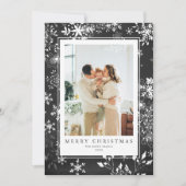 Cartes Pour Fêtes Annuelles Cadre photo flocon de neige sur tableau noir Noël (Devant)