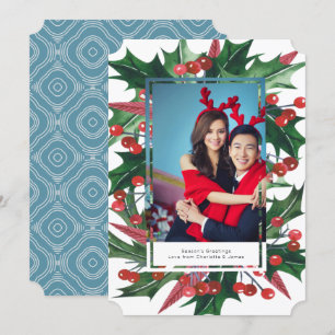Cartes Pour Fêtes Annuelles Cadre photo Holiday Holly Personnalisé