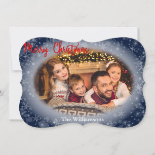 Cartes Pour Fêtes Annuelles Cadre photo Ovale Bleu Neige Noël Fancy Cut