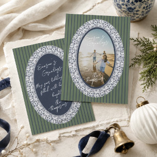 Cartes Pour Fêtes Annuelles Cadre photo ovale en chinoiserie bleu côtier éléga
