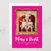 Cartes Pour Fêtes Annuelles Cadre Photo Retro Rose Personnalisé Joyeux Et Lumi (Devant / Derrière)