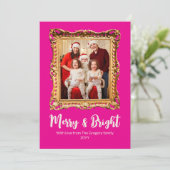 Cartes Pour Fêtes Annuelles Cadre Photo Retro Rose Personnalisé Joyeux Et Lumi (Debout devant)