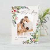 Cartes Pour Fêtes Annuelles Cadre photo Very Merry Christmas Holly Berry Pine (Debout devant)