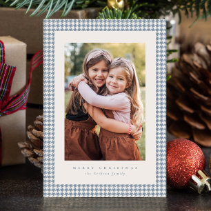 Cartes Pour Fêtes Annuelles Cadre pied-de-poule bleu clair photo de Noël