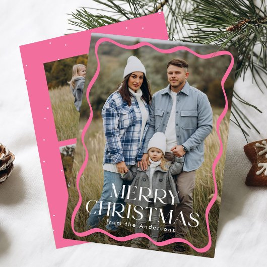Cartes Pour Fêtes Annuelles Cadre rose moderne Wavy Joyeux Noël 3 Photo