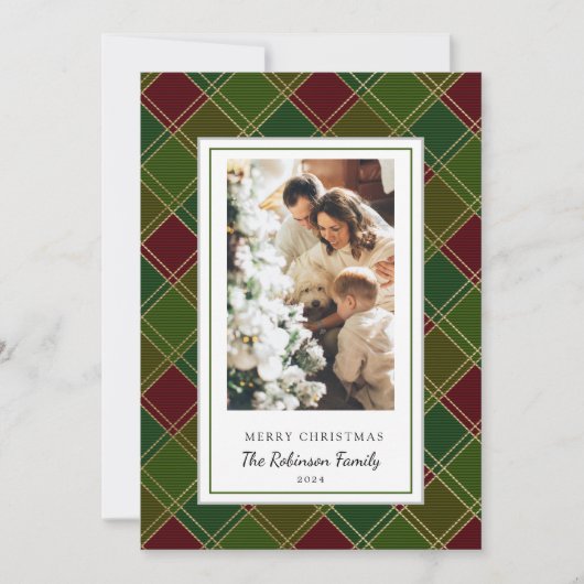 Cartes Pour Fêtes Annuelles Cadre rouge vert Plaid Joyeux Noël (Devant)