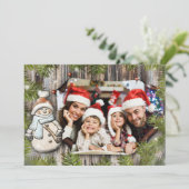 Cartes Pour Fêtes Annuelles Cadre rustique en bois Snowman avec texte sur le d (Debout devant)